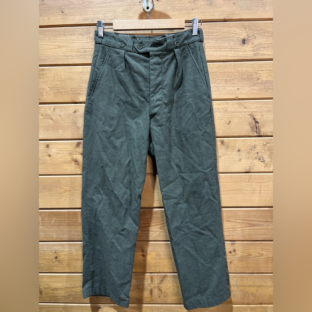 Vintage 1968 Belgian Army Wool Trousers Olive Green High Rise Utility Pants